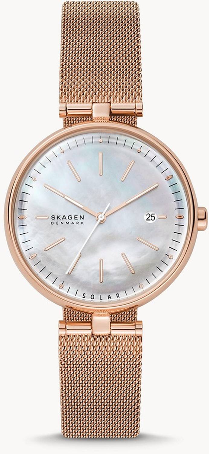 Skagen Damen Armbanduhr Karolina Solarbetriebene Rose-Tone Steel Mesh 36 mm SKW2980