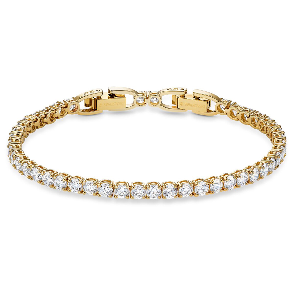 Swarovski Damen Armband Tennis Deluxe, Rundschliff, Weiß, vergoldet L 5633859