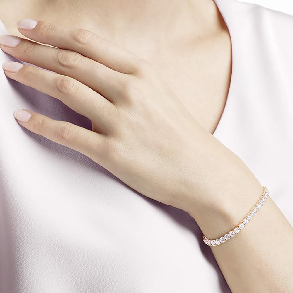 Swarovski Damen Armband Tennis Deluxe, Rundschliff, Weiß, Roségoldfarbe 5492235
