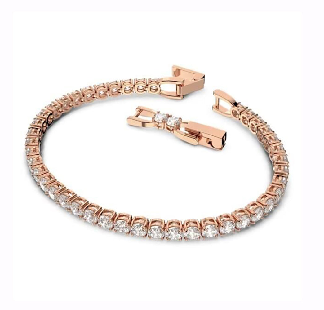Swarovski Damen Armband Tennis Deluxe, Rundschliff, Weiß, Roségoldfarbe 5492235