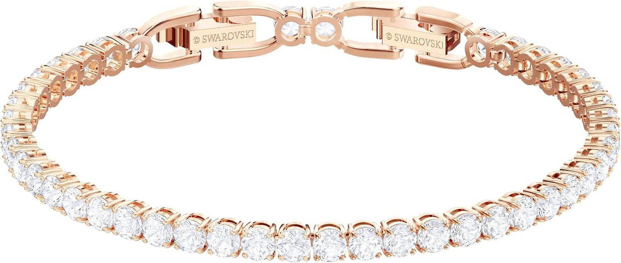 Swarovski Damen Armband Tennis Deluxe, Rundschliff, Weiß, Roségoldfarbe 5492235