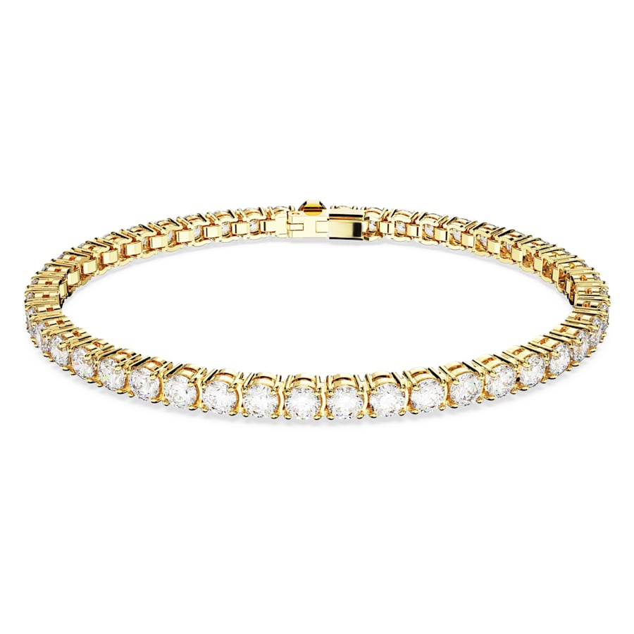 Swarovski Damen Armband Tennis Deluxe, Rundschliff, Weiß, vergoldet L 5633859