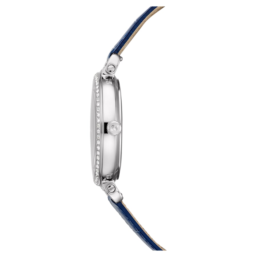 Swarovski Damen Armbanduhr Passage Moon Phase Uhr Schweizer Produktion, Mond, Lederarmband, Blau, Edelstahl 5615862