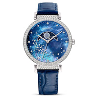 Thumbnail for Swarovski Damen Armbanduhr Passage Moon Phase Uhr Schweizer Produktion, Mond, Lederarmband, Blau, Edelstahl 5615862