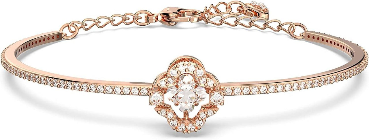 Swarovski Damen Armreif Sparkling Dance Glücksklee, Weiß, Roségoldfarbe 5642925