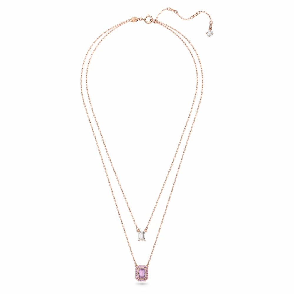 Swarovski Damen Millenia Halskette im Lagenlook Oktagon-Schliff, Violett, Roségold-Legierungsschicht 5640558