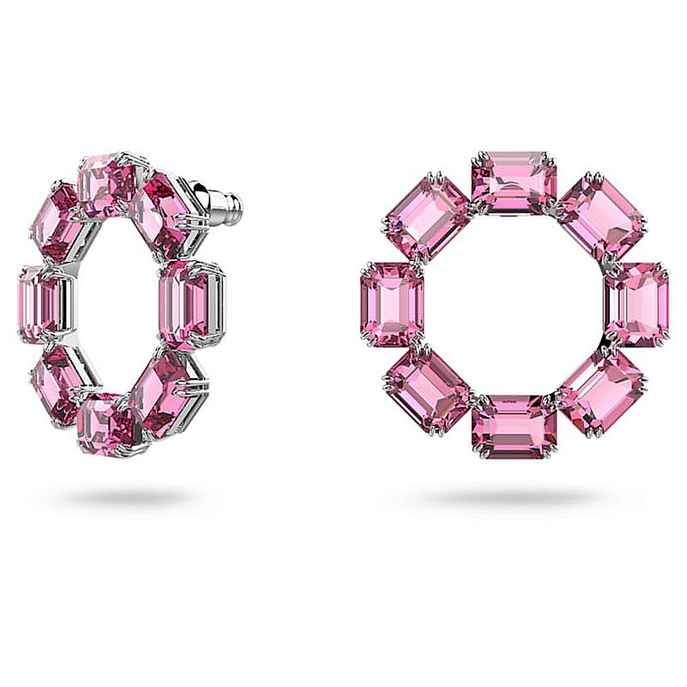 Swarovski Damen Ohrringe Millenia Kreolen Oktagon-Schliff, Rosa, Rhodiniert 5614296