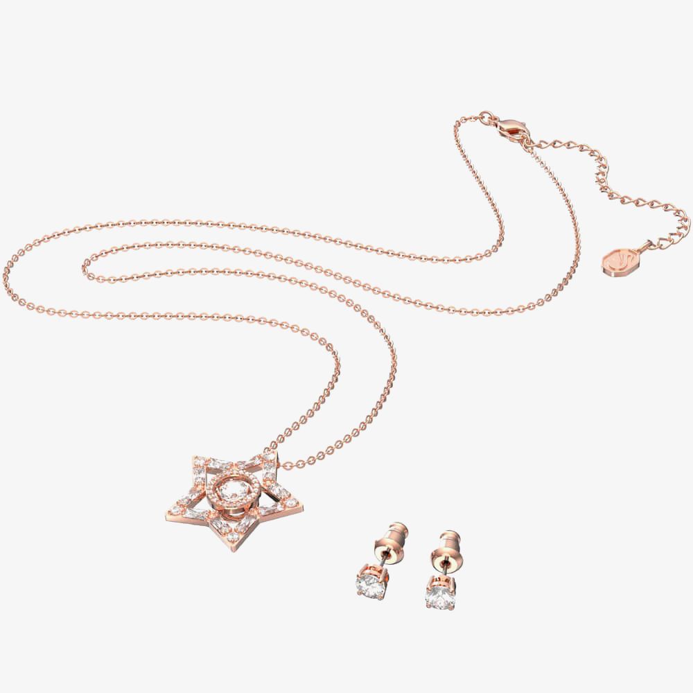 Swarovski Stella Set, Halskette Ohrringe Verschiedene Schliffe, Stern, Weiß, Roségold 5622730