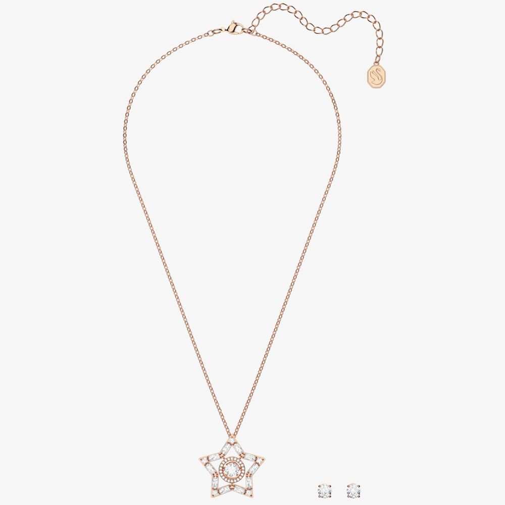 Swarovski Stella Set, Halskette Ohrringe Verschiedene Schliffe, Stern, Weiß, Roségold 5622730