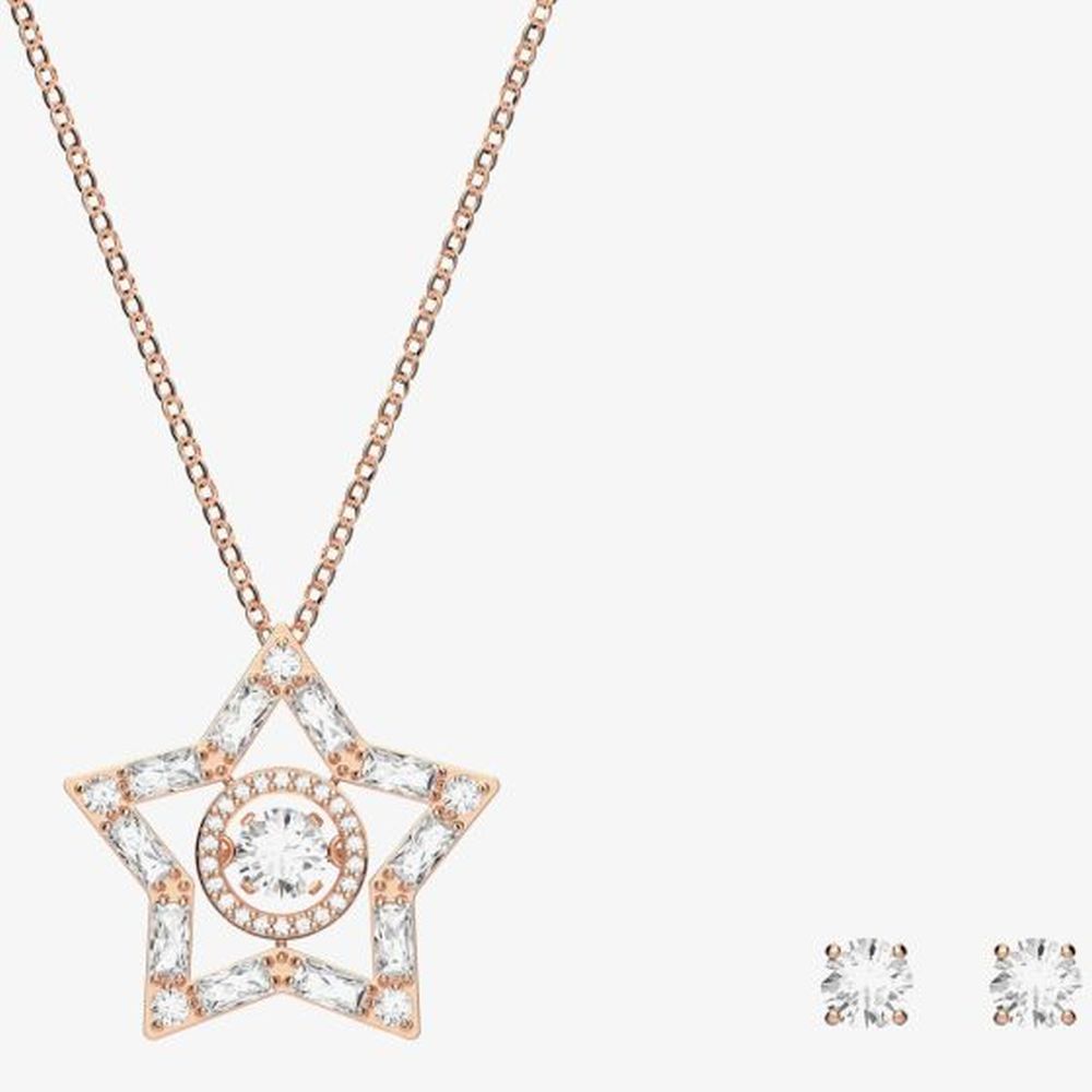 Swarovski Stella Set, Halskette Ohrringe Verschiedene Schliffe, Stern, Weiß, Roségold 5622730