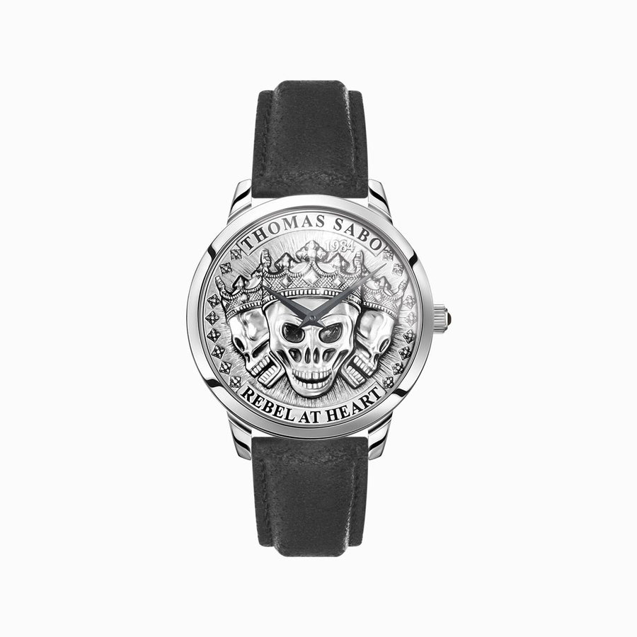 THOMAS SABO Herrenuhr Rebel Spirit 3D Totenköpfe silber WA0355-203-201-42 MM
