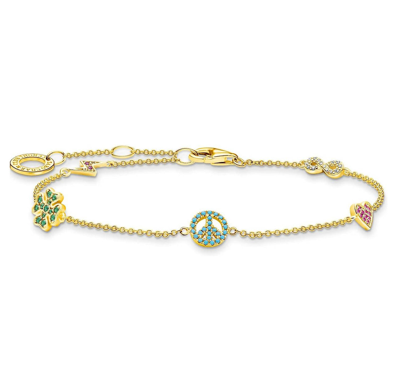 THOMAS SABO Damen Armband mit Anhängern Armkette mit Symbolen gold, mehrfarbig A2039-488-7-L19V