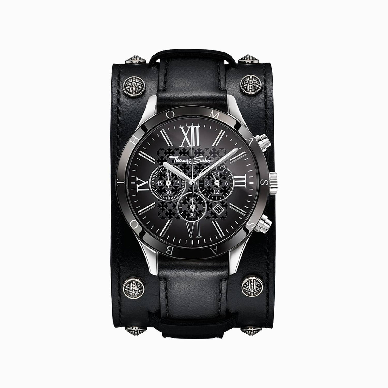 Thomas Sabo Herrenuhr "REBEL ICON"  Edelstahlgehäuse Lederband schwarz