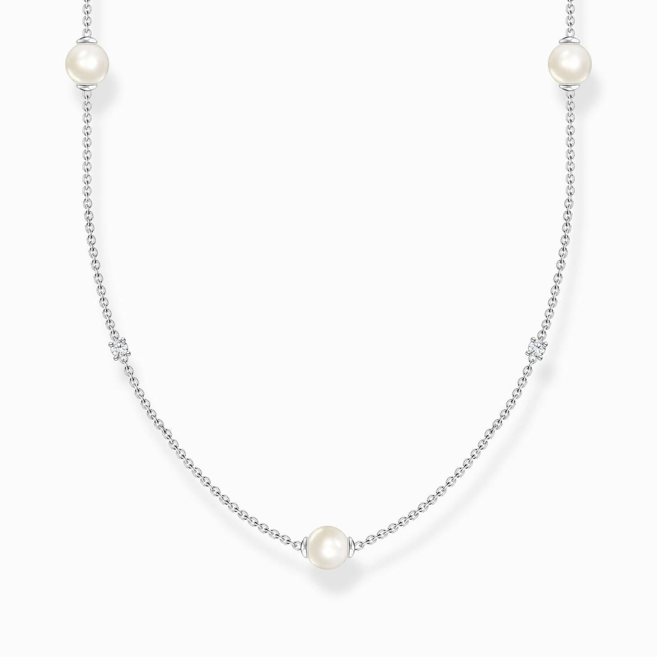 Thomas Sabo Kette Perlen mit weißen Steinen silber  925 Sterlingsilber Süßwasserzuchtperle Zirkonia