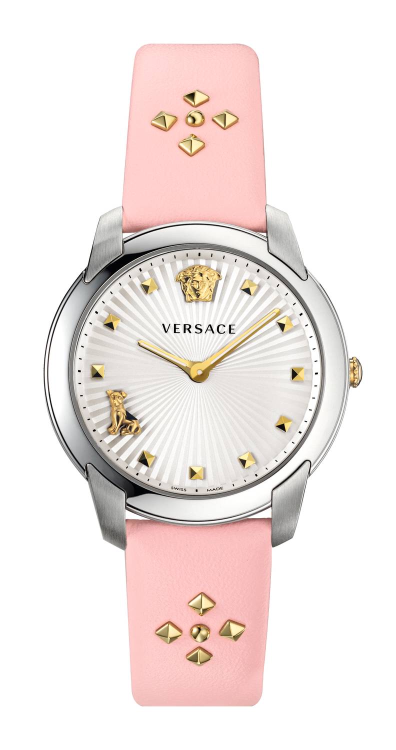 Versace Audrey V. Damenarmbanduhr Pink Leder Silber Stahl 38mm VELR00119