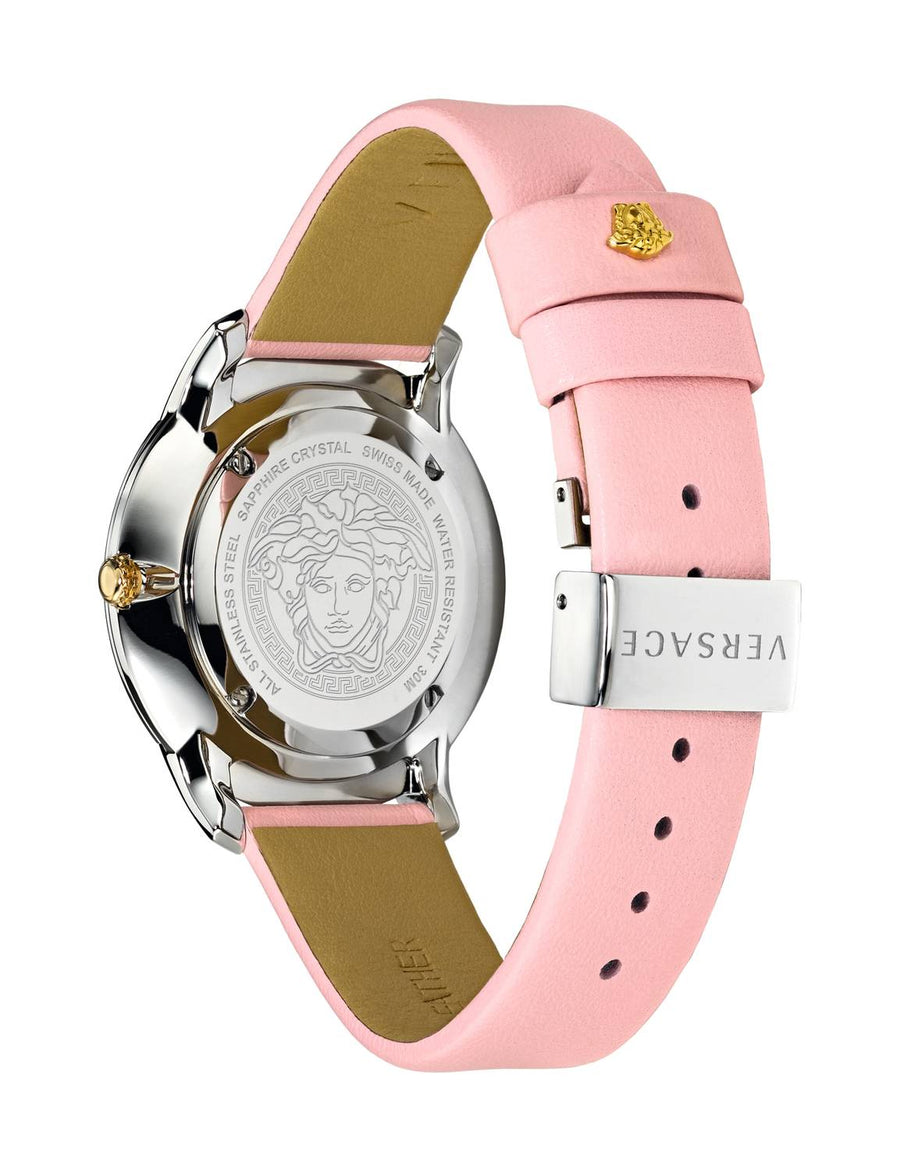 Versace Audrey V. Damenarmbanduhr Pink Leder Silber Stahl 38mm VELR00119