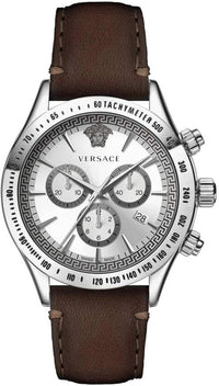 Thumbnail for Versace Chrono Classic Herrenuhr Braunes Leder Silber Stahl 44mm VEV700119