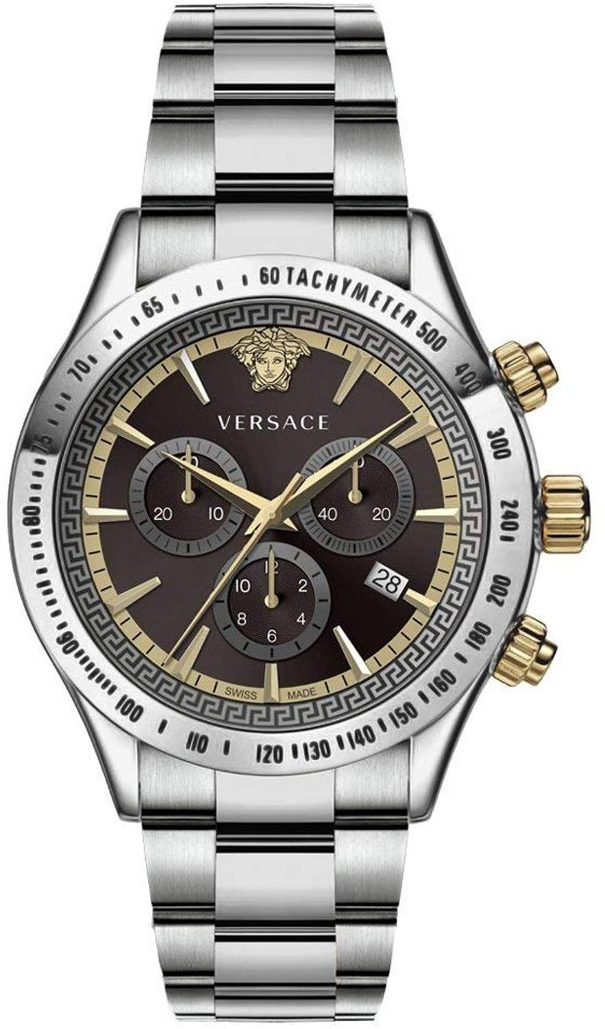 Versace Chrono Classic Herrenuhr Silber Stahl Braun Zifferblatt 44mm VEV700419