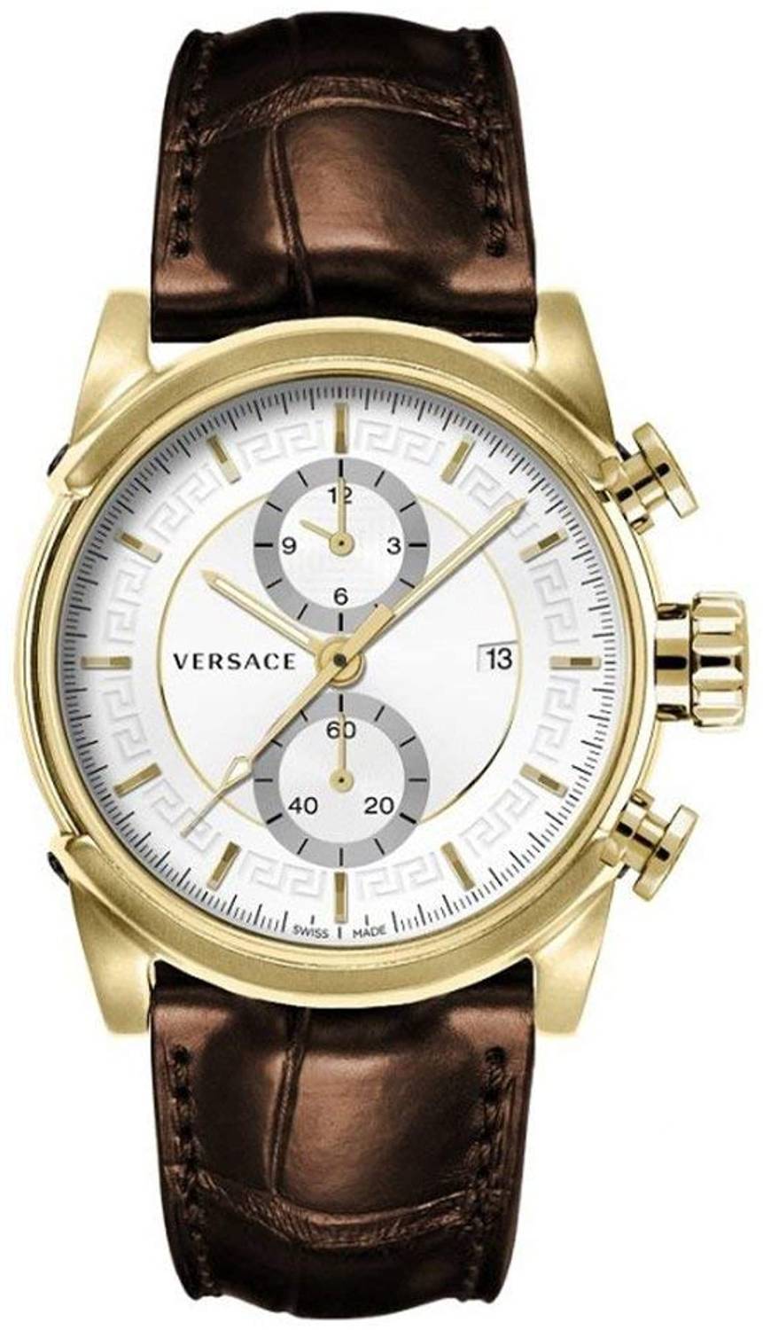 Versace Chrono Urban Herrenuhr Braunes Leder Gold Stahl Zifferblatt 44mm VEV400319