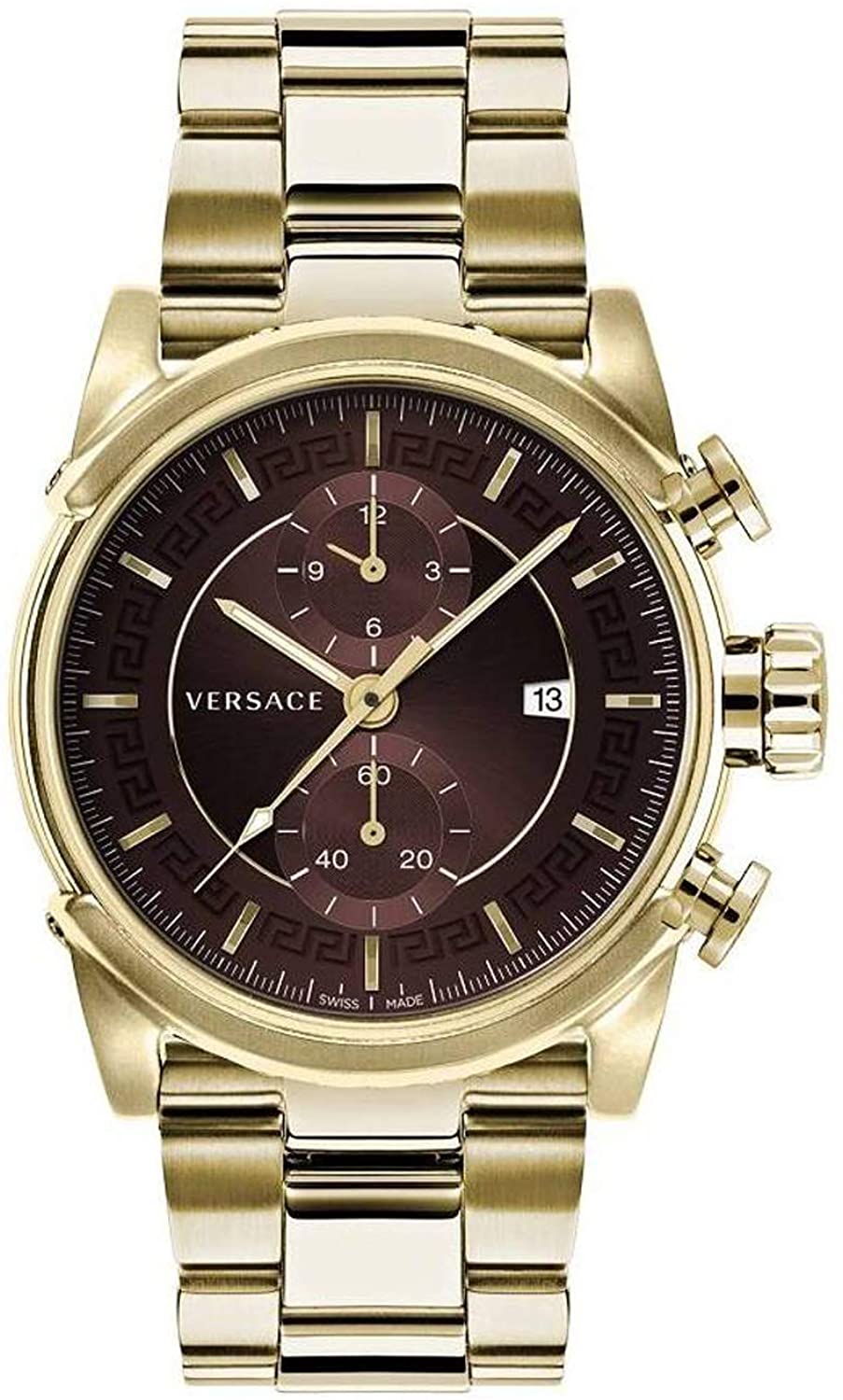 Versace Chrono Urban Herrenuhr Gold Edelstahl Braun Zifferblatt 44mm VEV400619