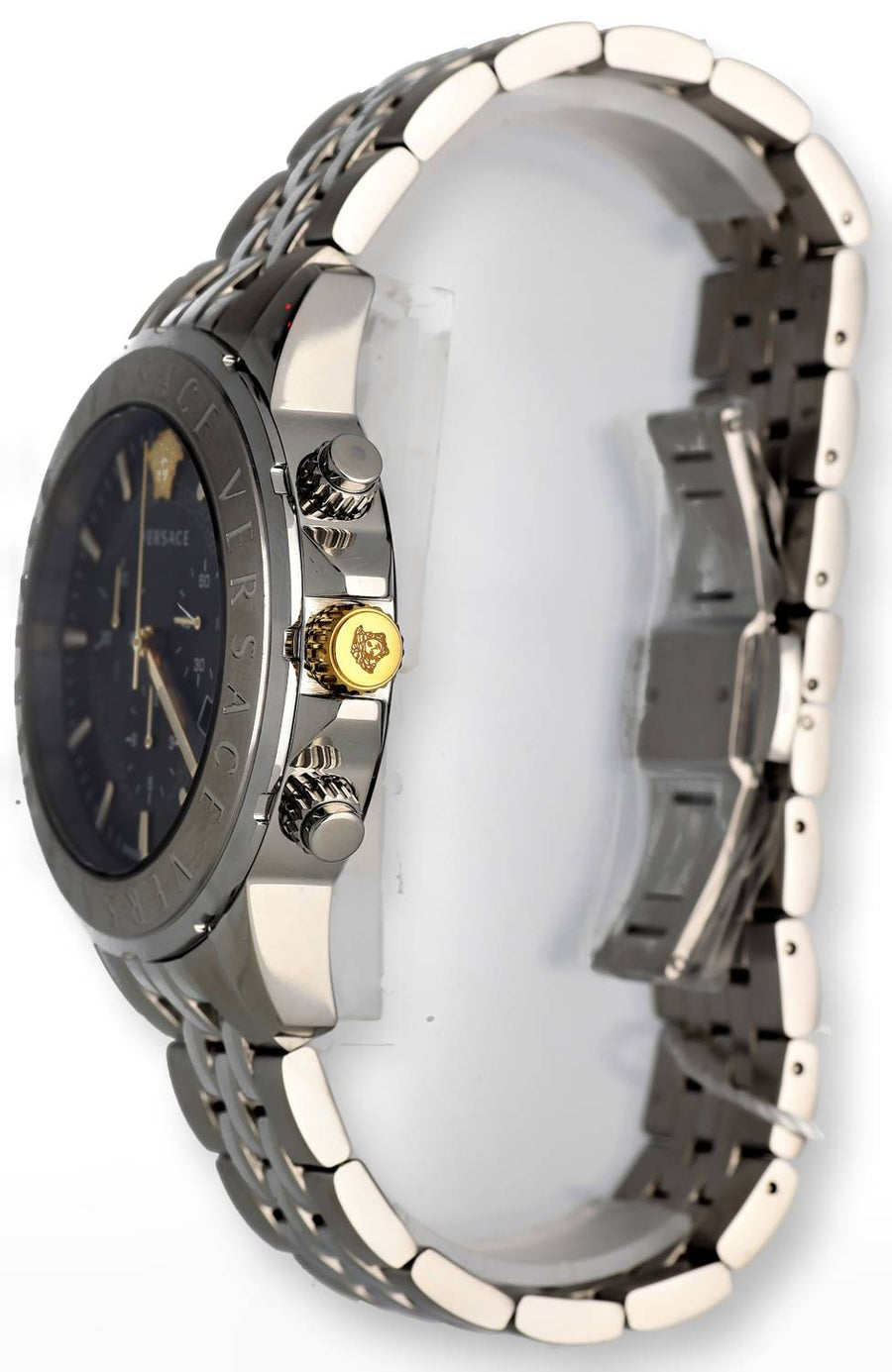 Versace Chronograph Signature Herrenuhr Silber Stahl Schwarz Zifferblatt 44mm VVEV6015 23