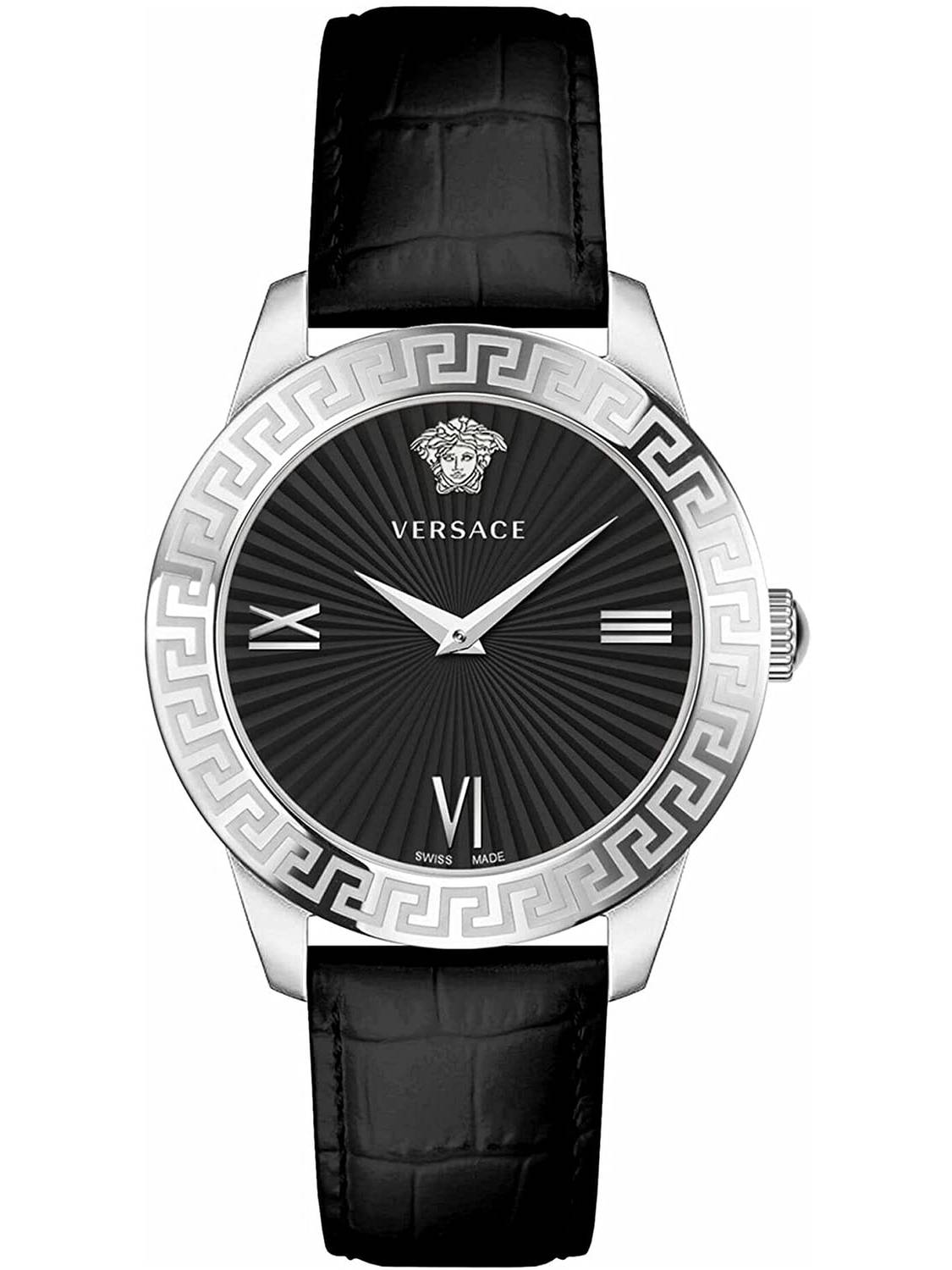 Versace Damen Armbanduhr  Greca Signature 38 mm Greca-Signatur auf dem Gehäuse Armband Leder VEVC00821