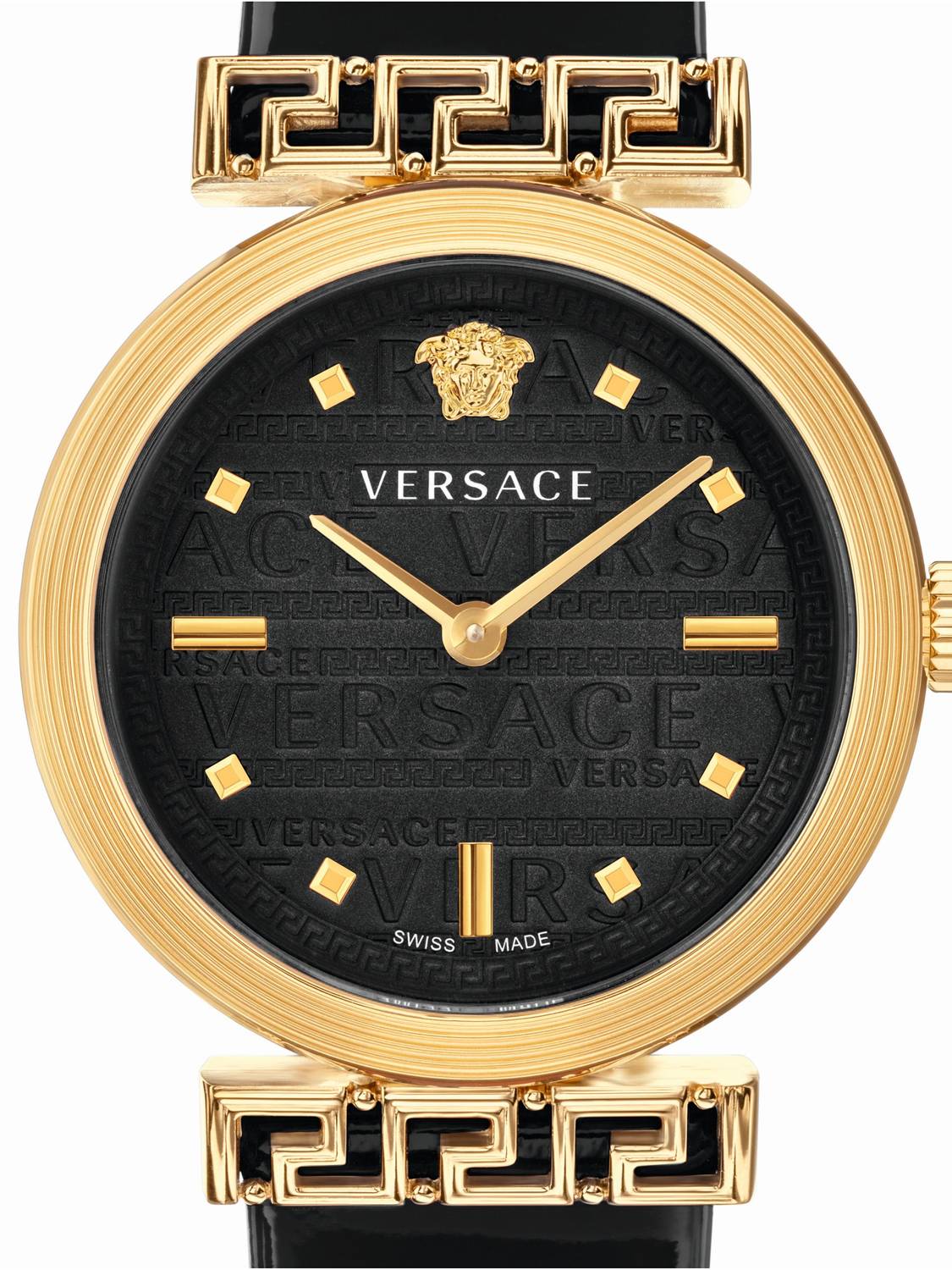 Versace Damen Armbanduhr  Meander 34 mm Versace-Prägung auf dem Zifferblatt Armband Leder VELW00420