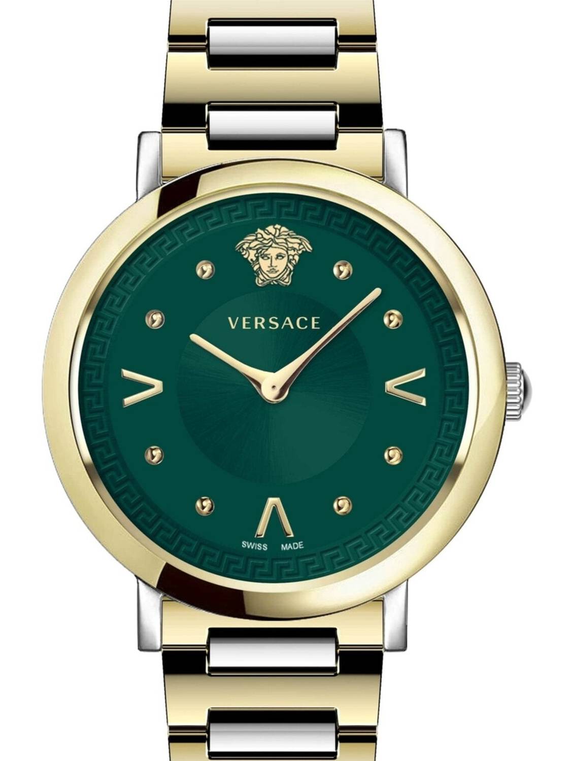 Versace Damen Armbanduhr  Pop Chic Lady 36 mm Sonnenstrahl-Zifferblatt Armband Edelstahl VEVD01021