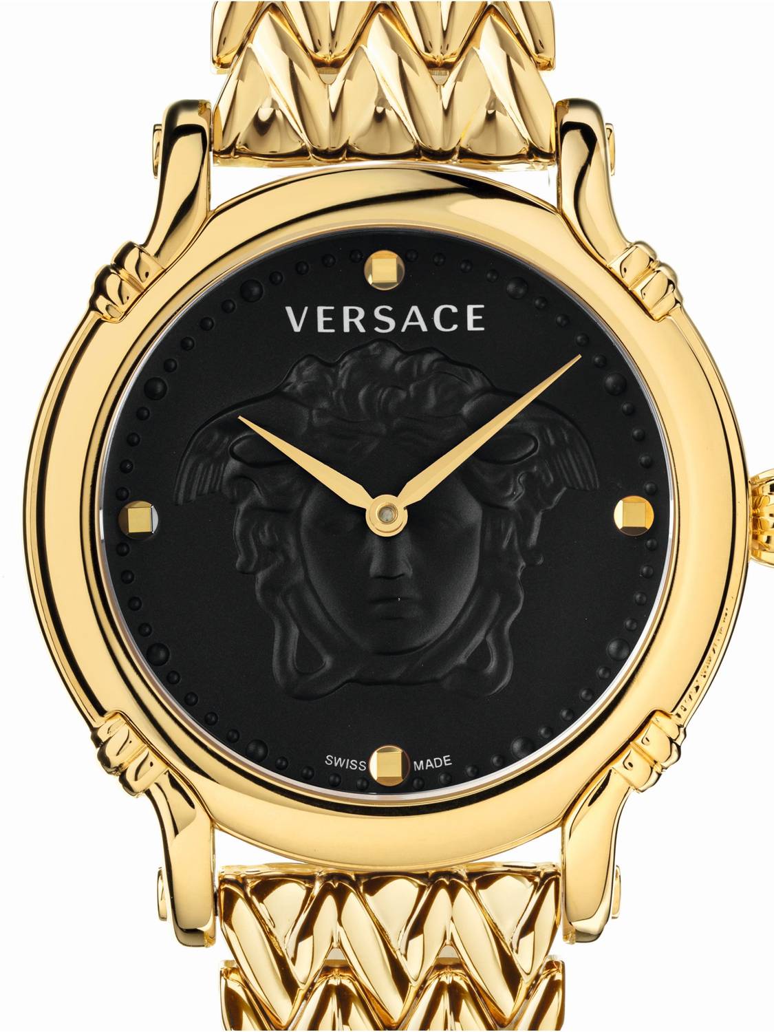 Versace Damen Armbanduhr  Safety Pin 34 mm Versace-Prägung auf dem Zifferblatt Armband Edelstahl VEPN00620