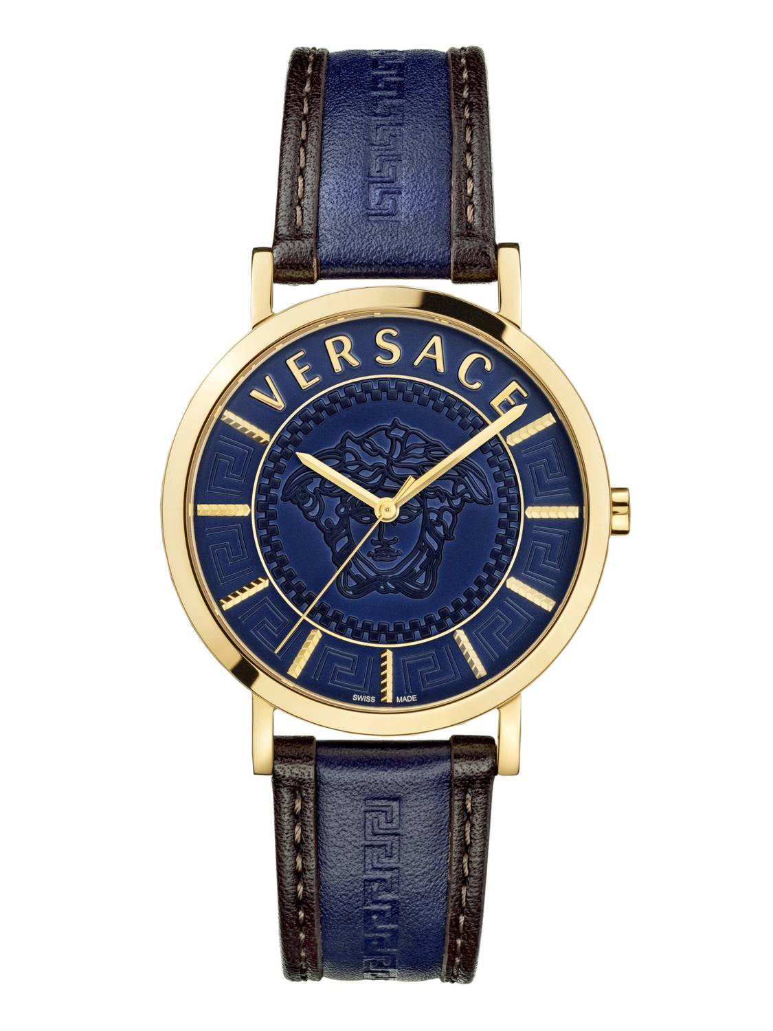 Versace Damen Armbanduhr  V-Essential 40 mm Medusa mit Gravur auf dem Zifferblatt Armband Leder VEJ400321