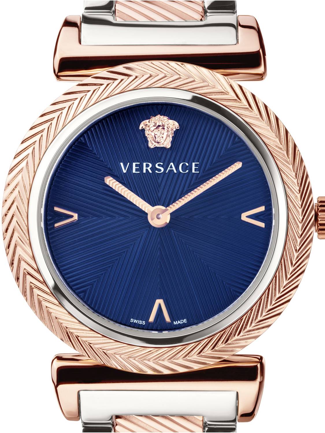 Versace Damen Armbanduhr  V-Motif 35 mm  V-Motiv-Marken Armband Edelstahl VERE02020