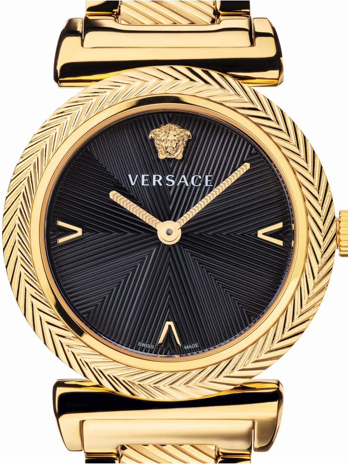 Versace Damen Armbanduhr  V-Motif 35 mm  V-Motiv-Marken Armband Edelstahl VERE02220