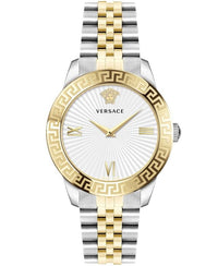 Thumbnail for Versace Greca Signature Damenuhr Silber Gold Edelstahl Weiß Zifferblatt 38mm VEVC00519