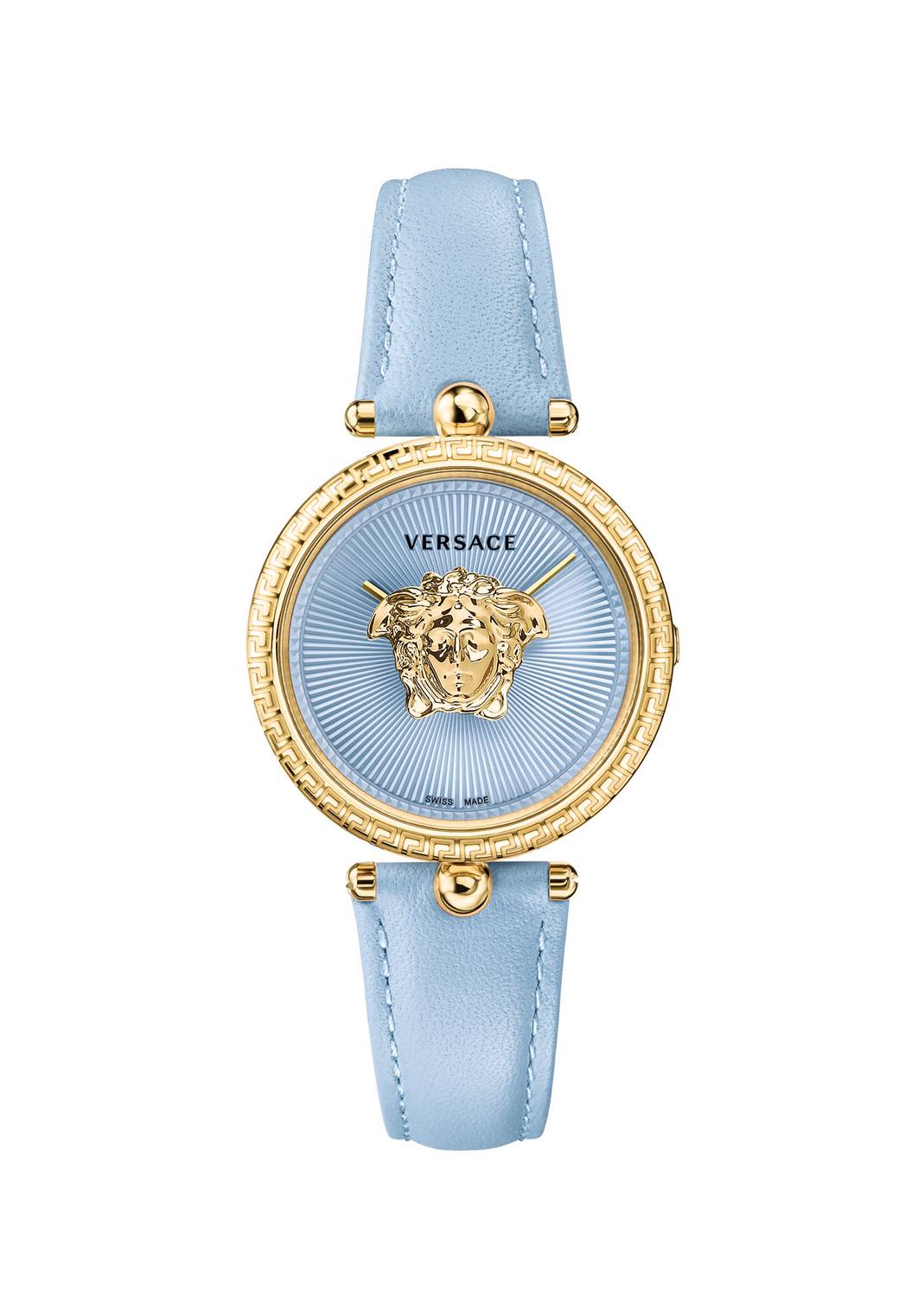 Versace Damenuhr Palazzo Empire Blue Leder Gold Stahlgehäuse 34mm VECQ00918