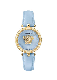 Thumbnail for Versace Damenuhr Palazzo Empire Blue Leder Gold Stahlgehäuse 34mm VECQ00918