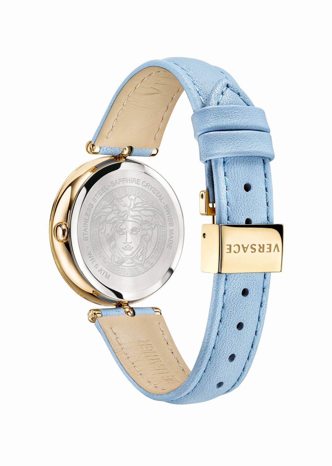 Versace Damenuhr Palazzo Empire Blue Leder Gold Stahlgehäuse 34mm VECQ00918