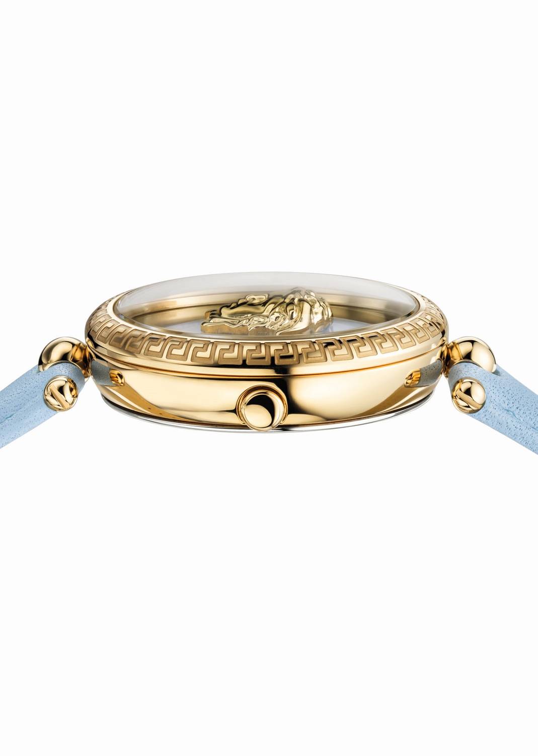 Versace Damenuhr Palazzo Empire Blue Leder Gold Stahlgehäuse 34mm VECQ00918