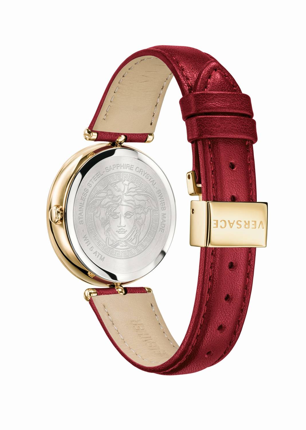 Versace Damenuhr Palazzo Empire Rot Leder Gold Stahlgehäuse 34mm VECQ00418