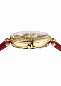 Thumbnail for Versace Damenuhr Palazzo Empire Rot Leder Gold Stahlgehäuse 34mm VECQ00418