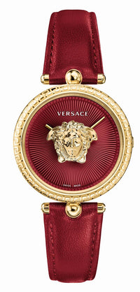 Thumbnail for Versace Damenuhr Palazzo Empire Rot Leder Gold Stahlgehäuse 34mm VECQ00418