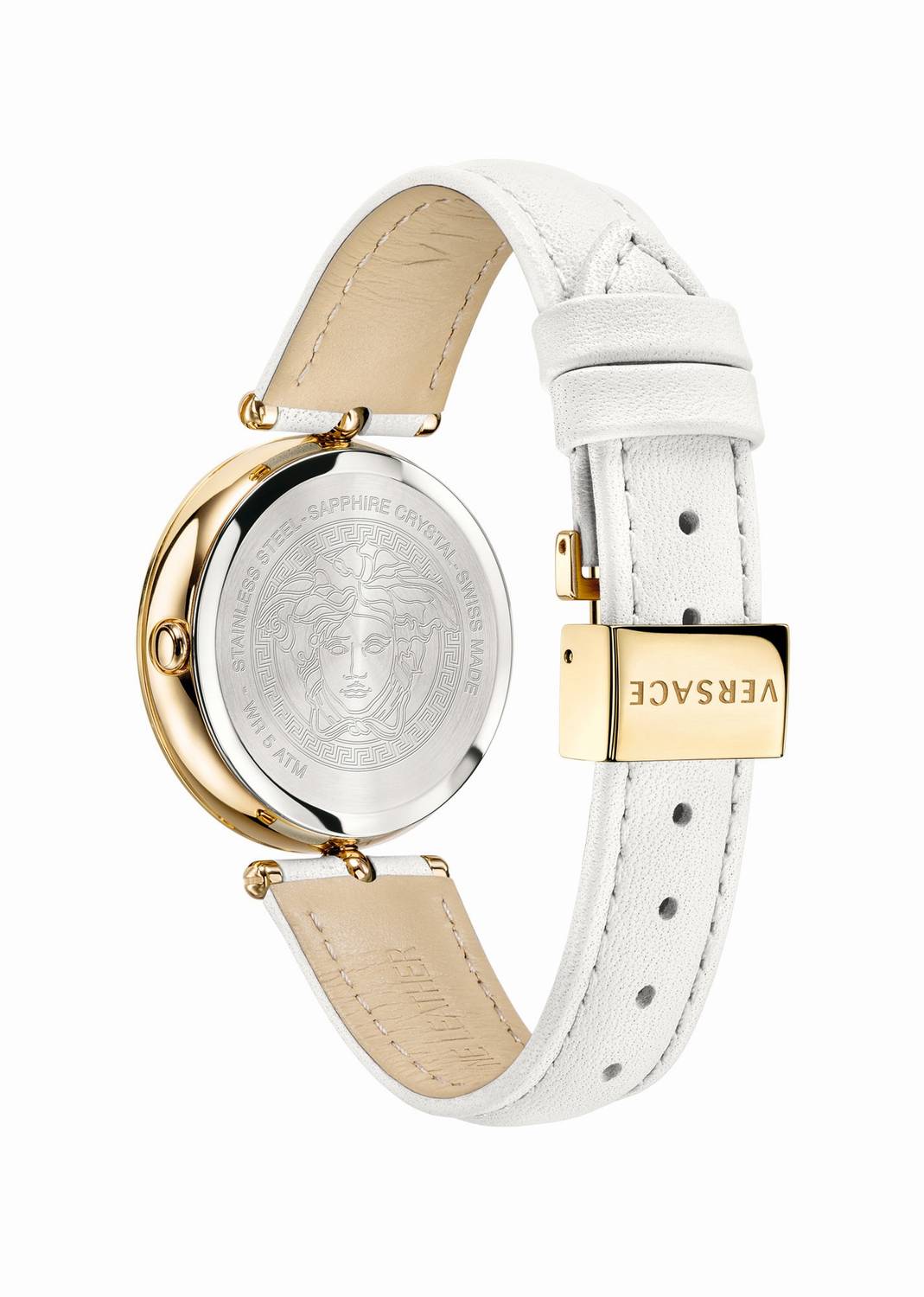 Versace Damenuhr Palazzo Empire Weißes Leder Gold Stahl 34mm VECQ00218