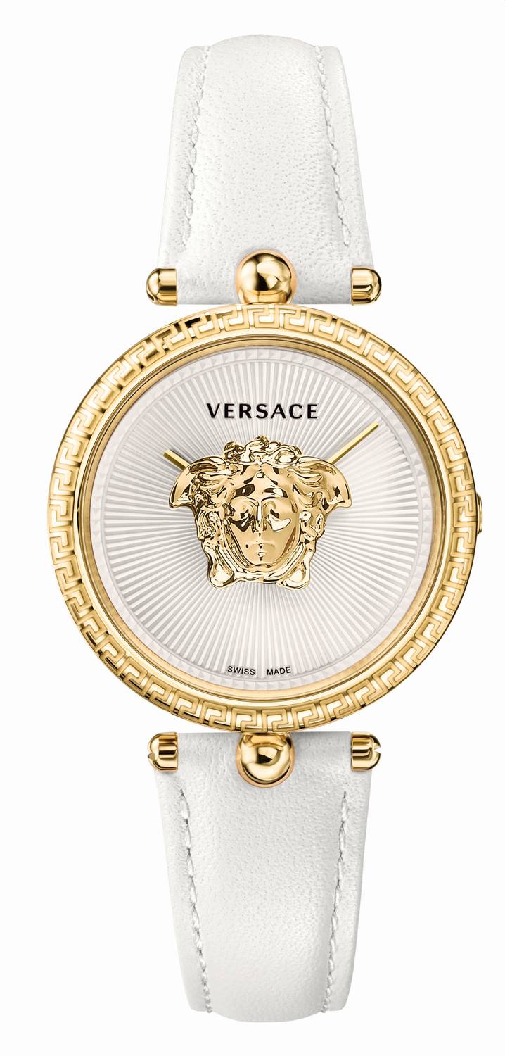 Versace Damenuhr Palazzo Empire Weißes Leder Gold Stahl 34mm VECQ00218