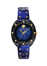 Thumbnail for Versace Shadov Damenuhr Blau Schwarz Leder Schwarz Stahl 38mm VEBM00418