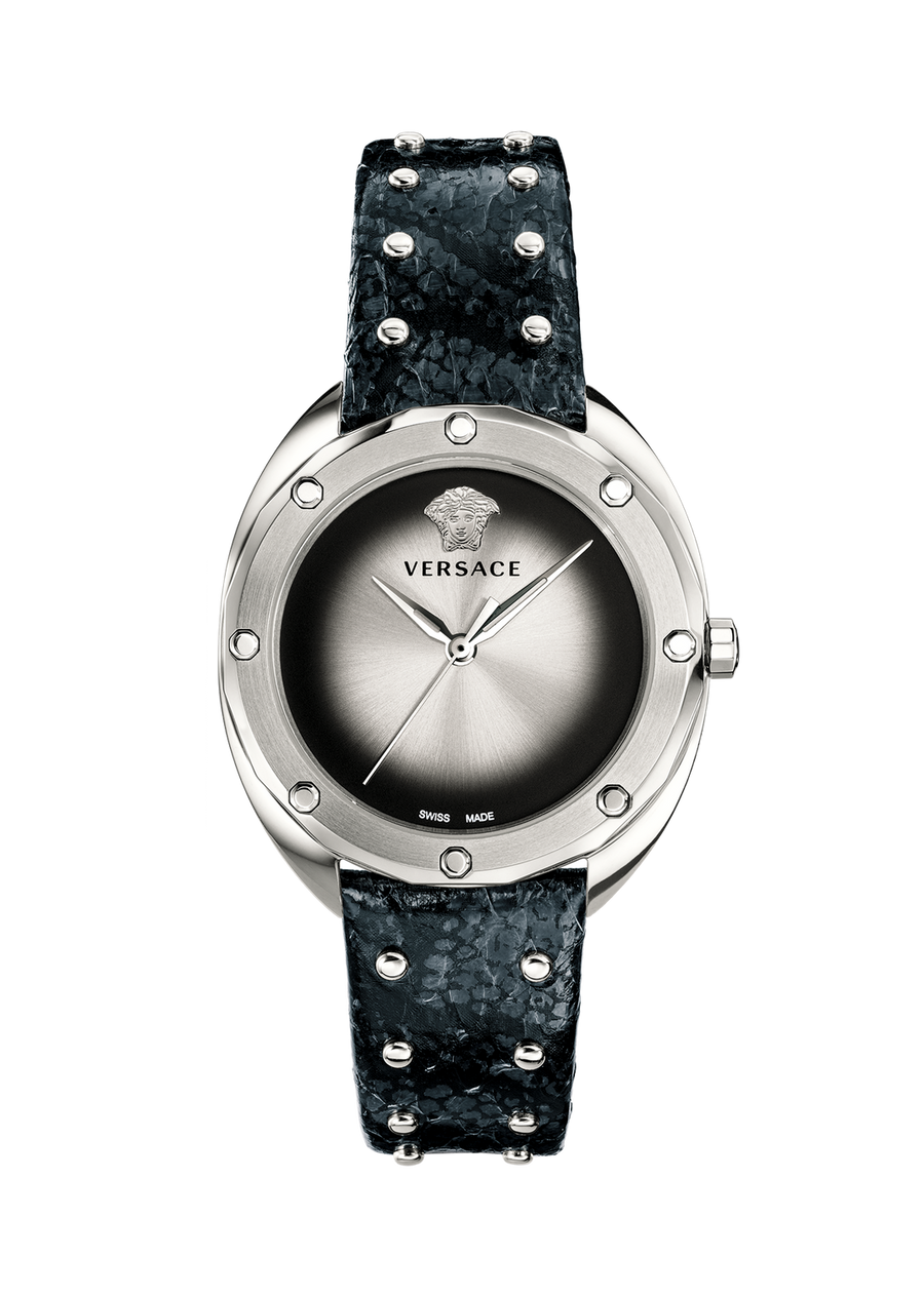 Versace Shadov Damenuhr Schwarz Leder Silber Edelstahl 38mm VEBM00118
