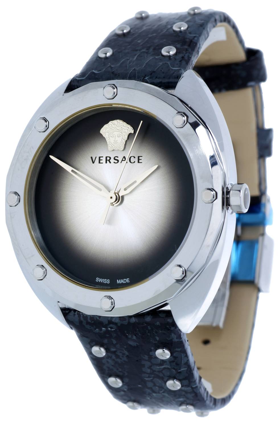 Versace Shadov Damenuhr Schwarz Leder Silber Edelstahl 38mm VEBM00118