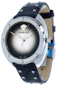 Thumbnail for Versace Shadov Damenuhr Schwarz Leder Silber Edelstahl 38mm VEBM00118