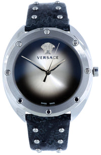 Thumbnail for Versace Shadov Damenuhr Schwarz Leder Silber Edelstahl 38mm VEBM00118