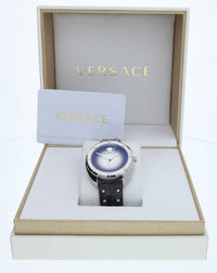 Thumbnail for Versace Shadov Damenuhr Schwarz Leder Silber Edelstahl 38mm VEBM00118