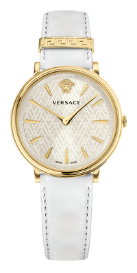 Thumbnail for Versace V Circle Damenuhr Weißes Zifferblatt Leder Gold Stahl 38mm VE8100319