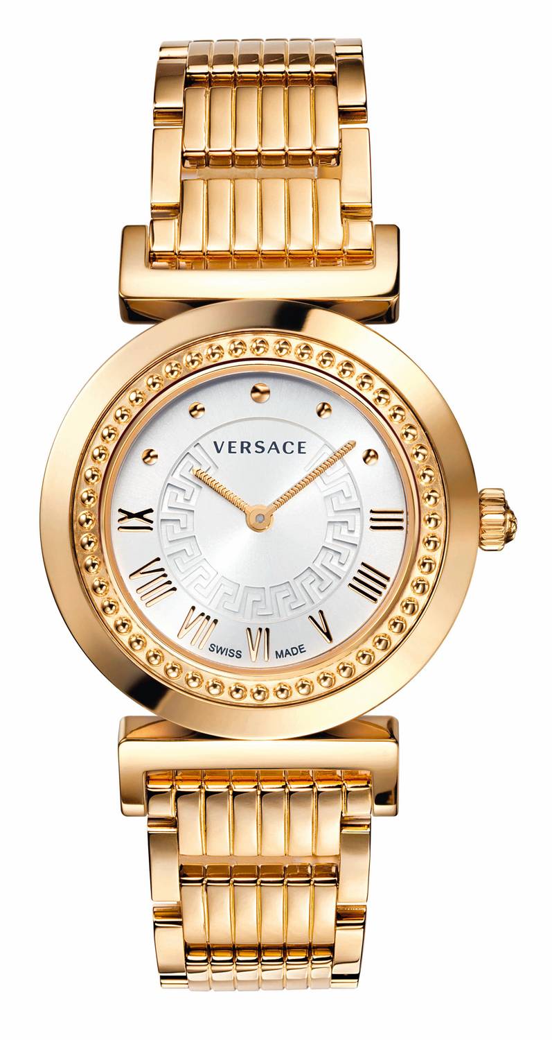 Versace Vanity Damenuhr Gold Stahlgehäuse Silber Zifferblatt 34mm P5Q80D001 S080